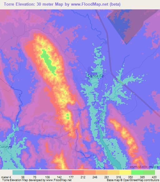 Torre,Panama Elevation Map