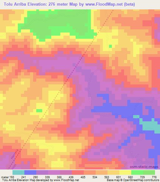 Tolu Arriba,Panama Elevation Map
