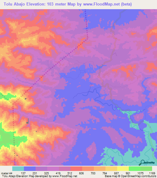 Tolu Abajo,Panama Elevation Map