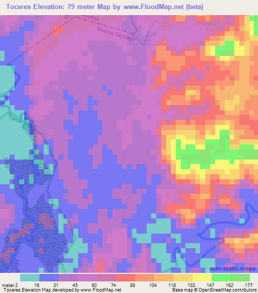 Toceres,Panama Elevation Map