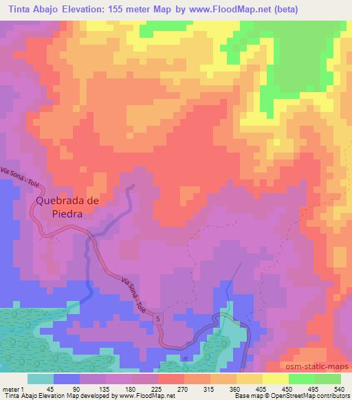 Tinta Abajo,Panama Elevation Map