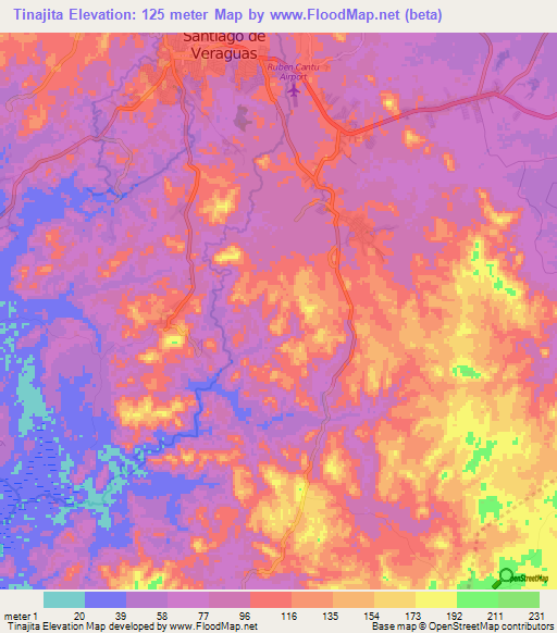 Tinajita,Panama Elevation Map