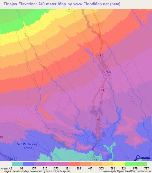 Tinajas,Panama Elevation Map