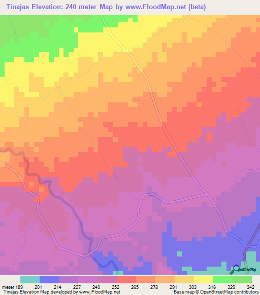 Tinajas,Panama Elevation Map
