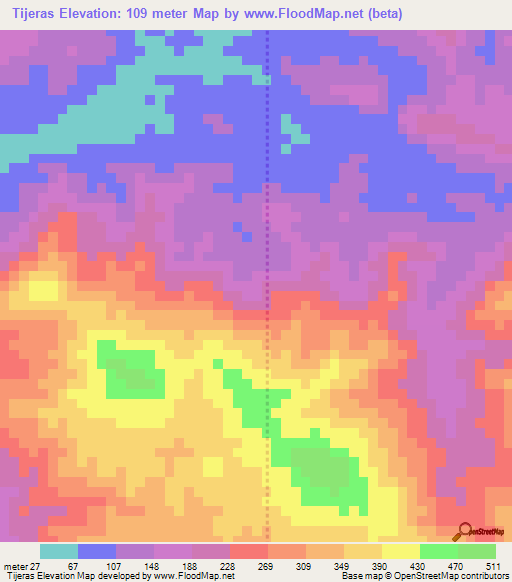 Tijeras,Panama Elevation Map