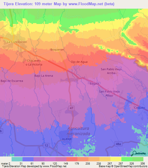 Tijera,Panama Elevation Map