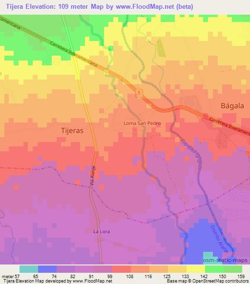 Tijera,Panama Elevation Map