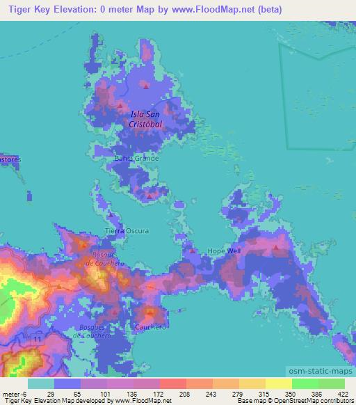 Tiger Key,Panama Elevation Map