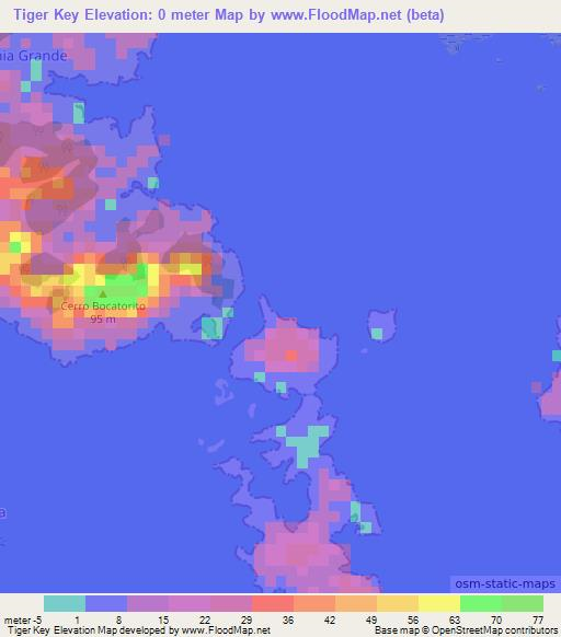 Tiger Key,Panama Elevation Map