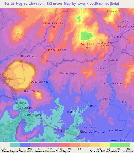 Tierras Negras,Panama Elevation Map