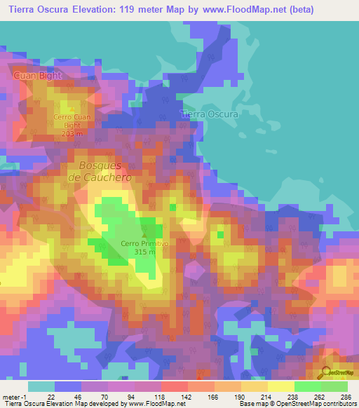 Tierra Oscura,Panama Elevation Map
