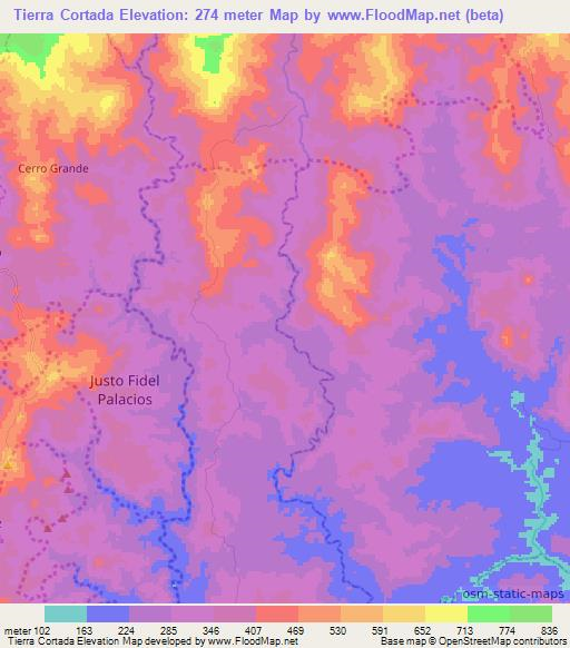 Tierra Cortada,Panama Elevation Map