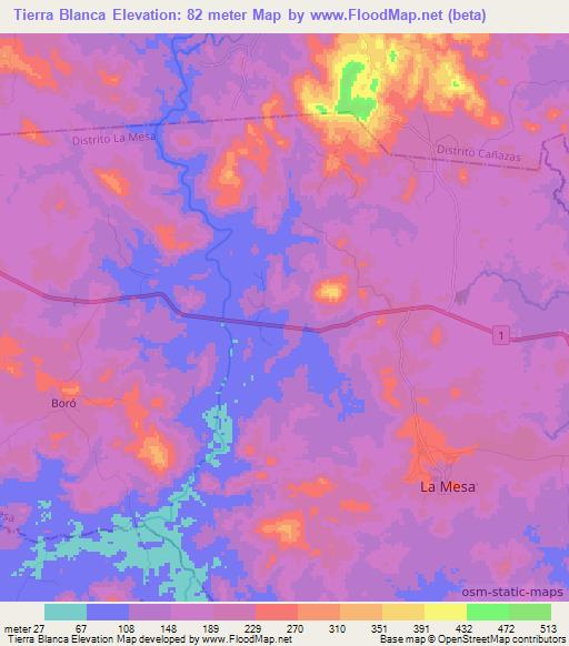 Tierra Blanca,Panama Elevation Map