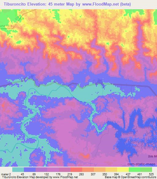 Tiburoncito,Panama Elevation Map