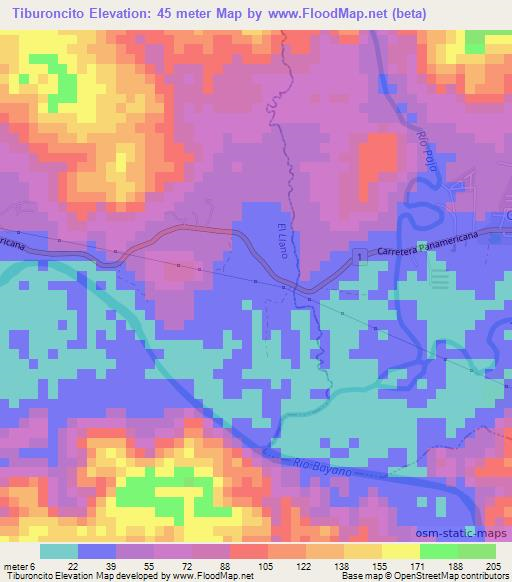 Tiburoncito,Panama Elevation Map