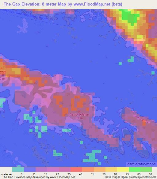The Gap,Panama Elevation Map