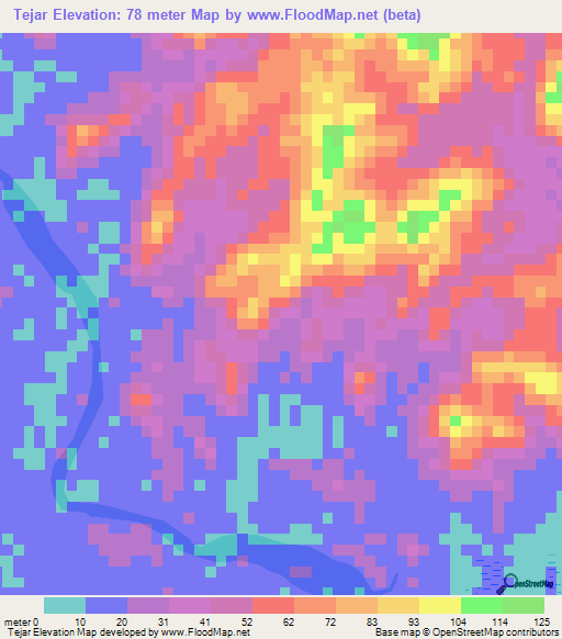 Tejar,Panama Elevation Map