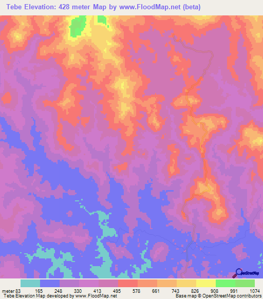 Tebe,Panama Elevation Map