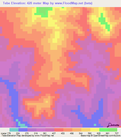 Tebe,Panama Elevation Map