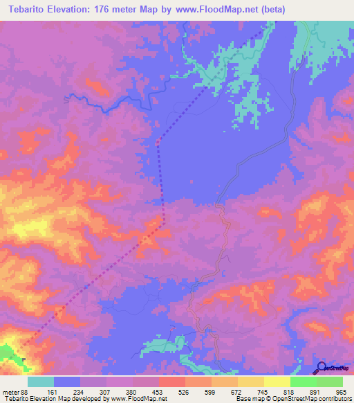 Tebarito,Panama Elevation Map