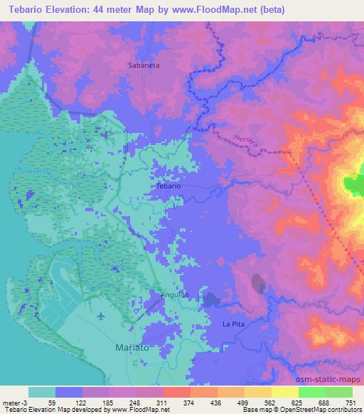 Tebario,Panama Elevation Map