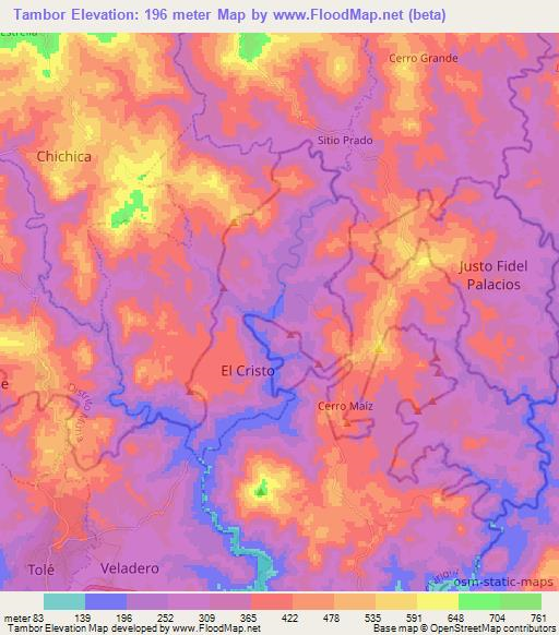 Tambor,Panama Elevation Map