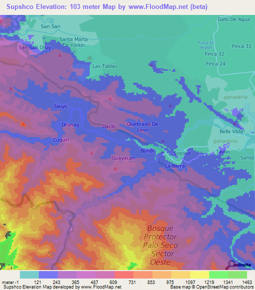 Supshco,Panama Elevation Map