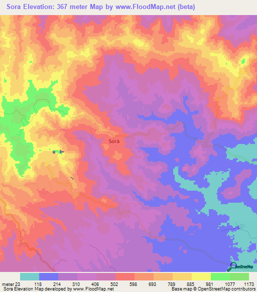 Sora,Panama Elevation Map