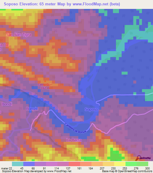 Soposo,Panama Elevation Map