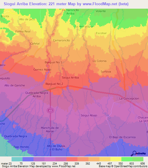 Siogui Arriba,Panama Elevation Map