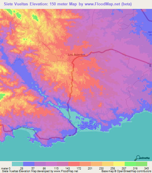 Siete Vueltas,Panama Elevation Map