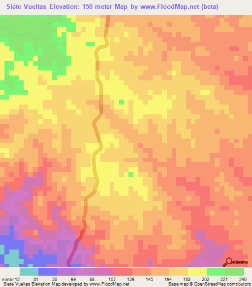 Siete Vueltas,Panama Elevation Map