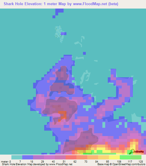 Shark Hole,Panama Elevation Map