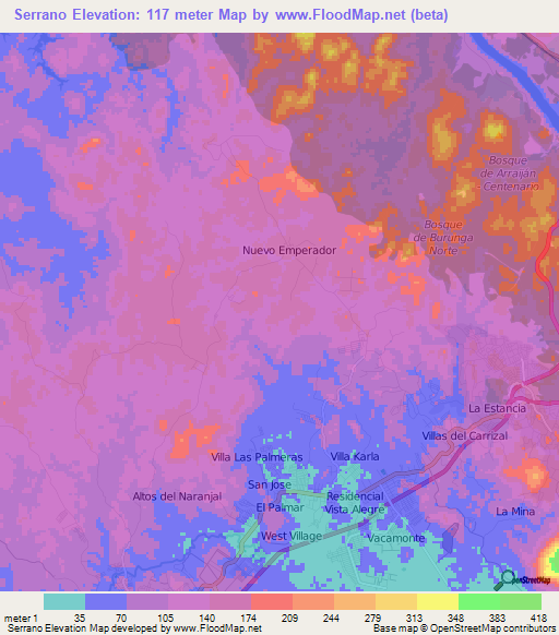 Serrano,Panama Elevation Map