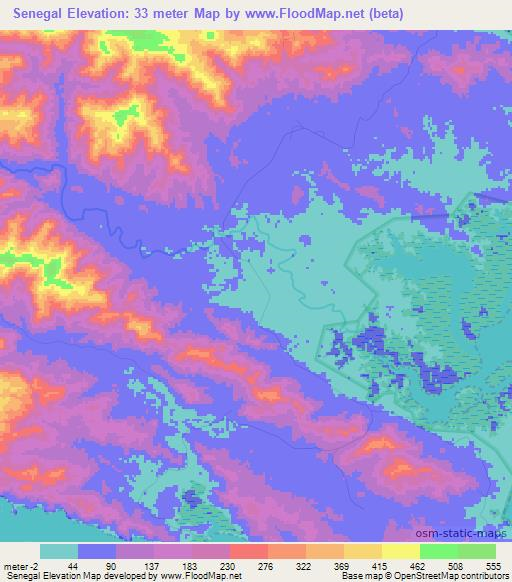 Senegal,Panama Elevation Map
