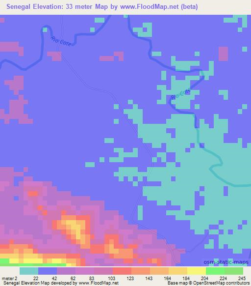Senegal,Panama Elevation Map