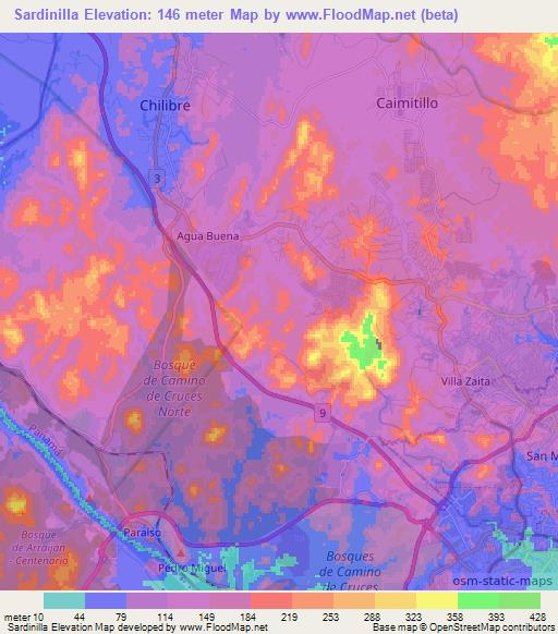 Sardinilla,Panama Elevation Map