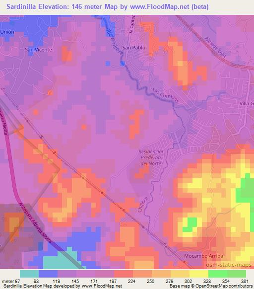 Sardinilla,Panama Elevation Map