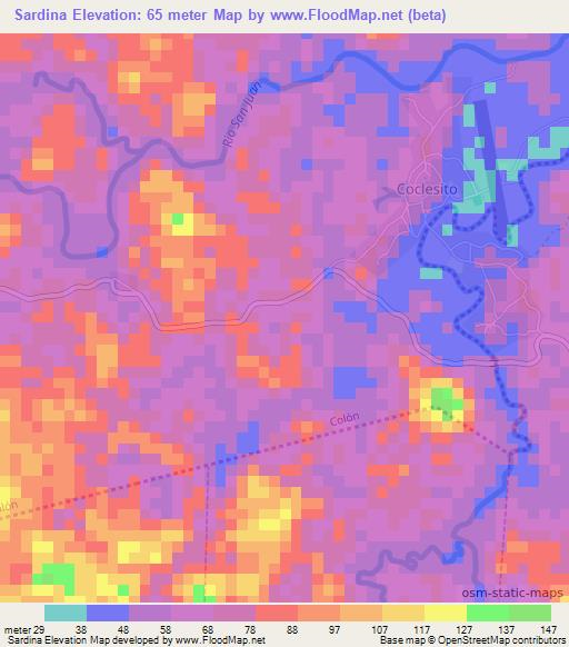 Sardina,Panama Elevation Map