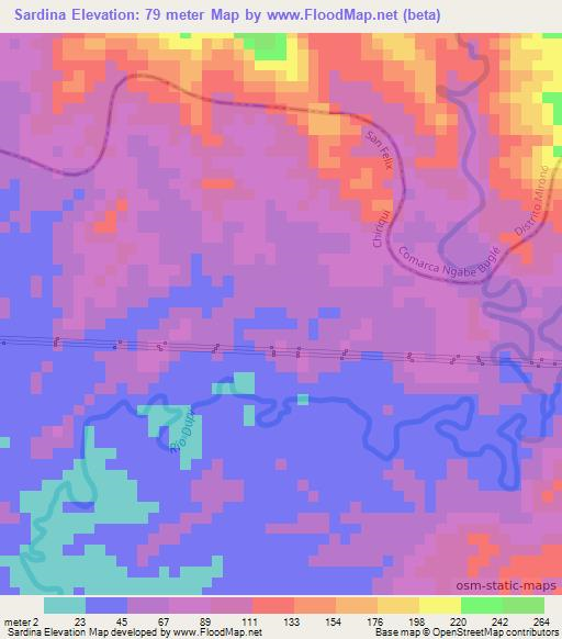 Sardina,Panama Elevation Map