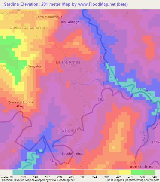 Sardina,Panama Elevation Map