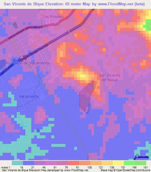 San Vicente de Bique,Panama Elevation Map