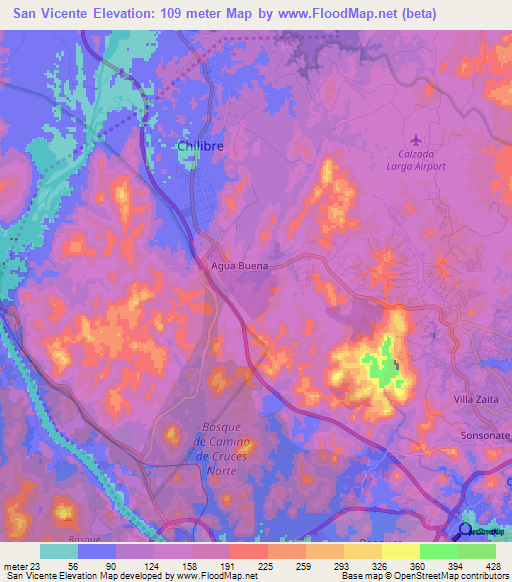 San Vicente,Panama Elevation Map