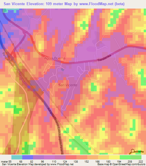San Vicente,Panama Elevation Map
