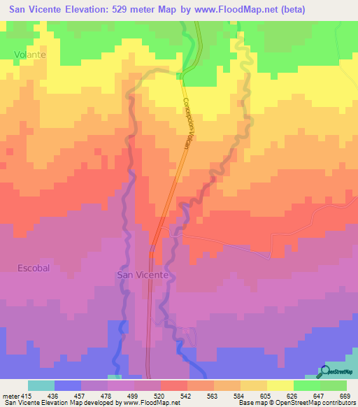 San Vicente,Panama Elevation Map
