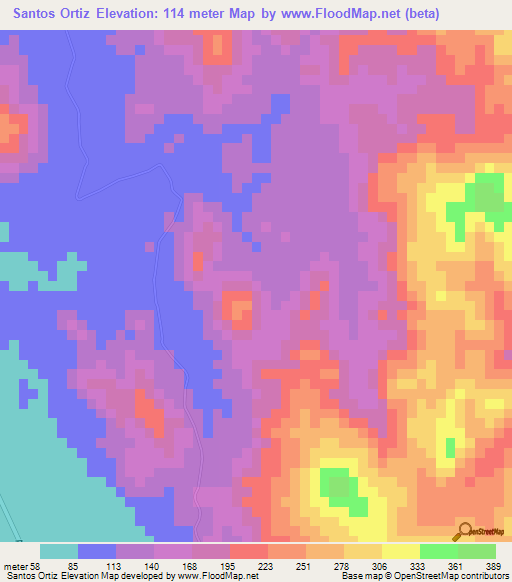 Santos Ortiz,Panama Elevation Map