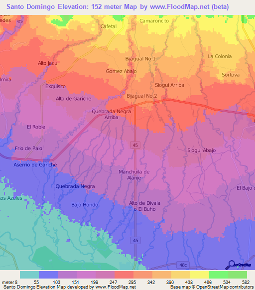 Santo Domingo,Panama Elevation Map
