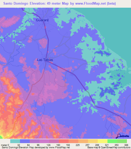 Santo Domingo,Panama Elevation Map