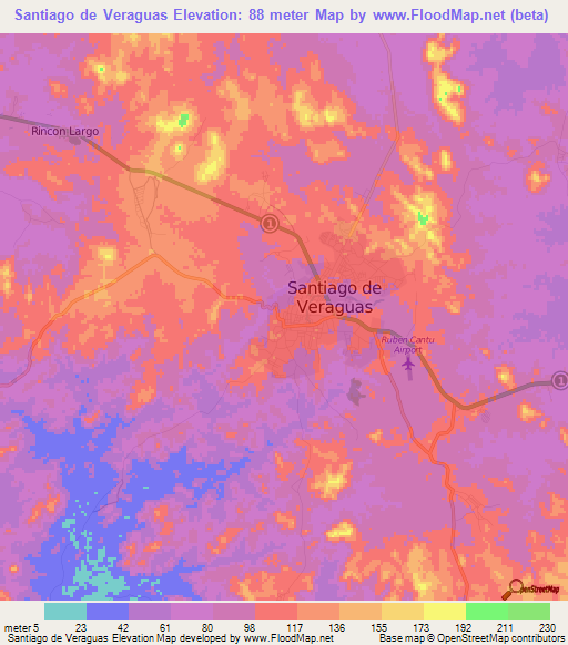 Santiago de Veraguas,Panama Elevation Map