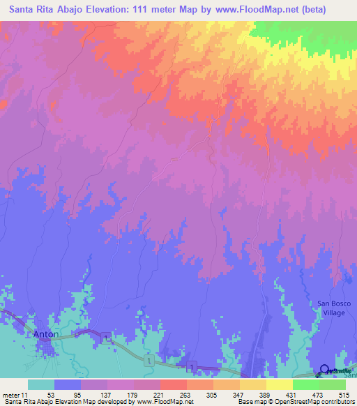 Santa Rita Abajo,Panama Elevation Map
